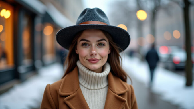 femme avec un chapeau en hiver